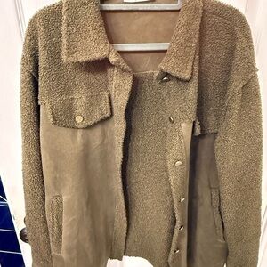 Olive green faux suede and sherpa Shirt Jacket